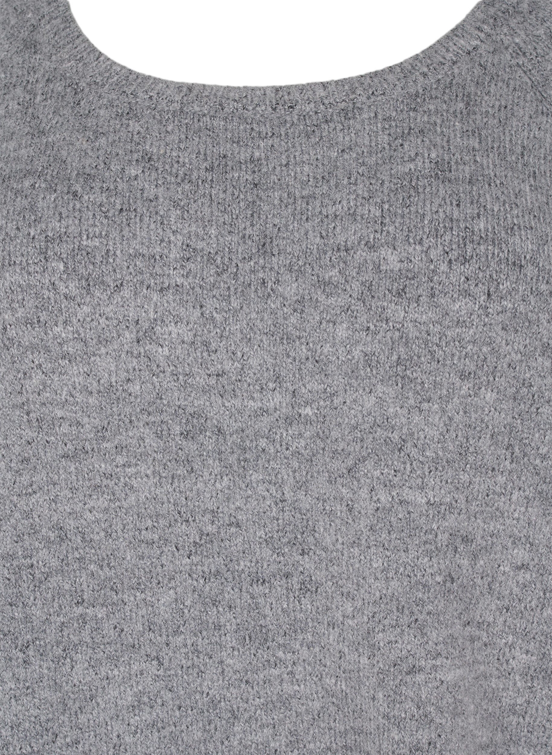 Zizzi L&oslash;stsittende, strikket bluse med rund hals, Medium Grey Melange, Packshot image number 2