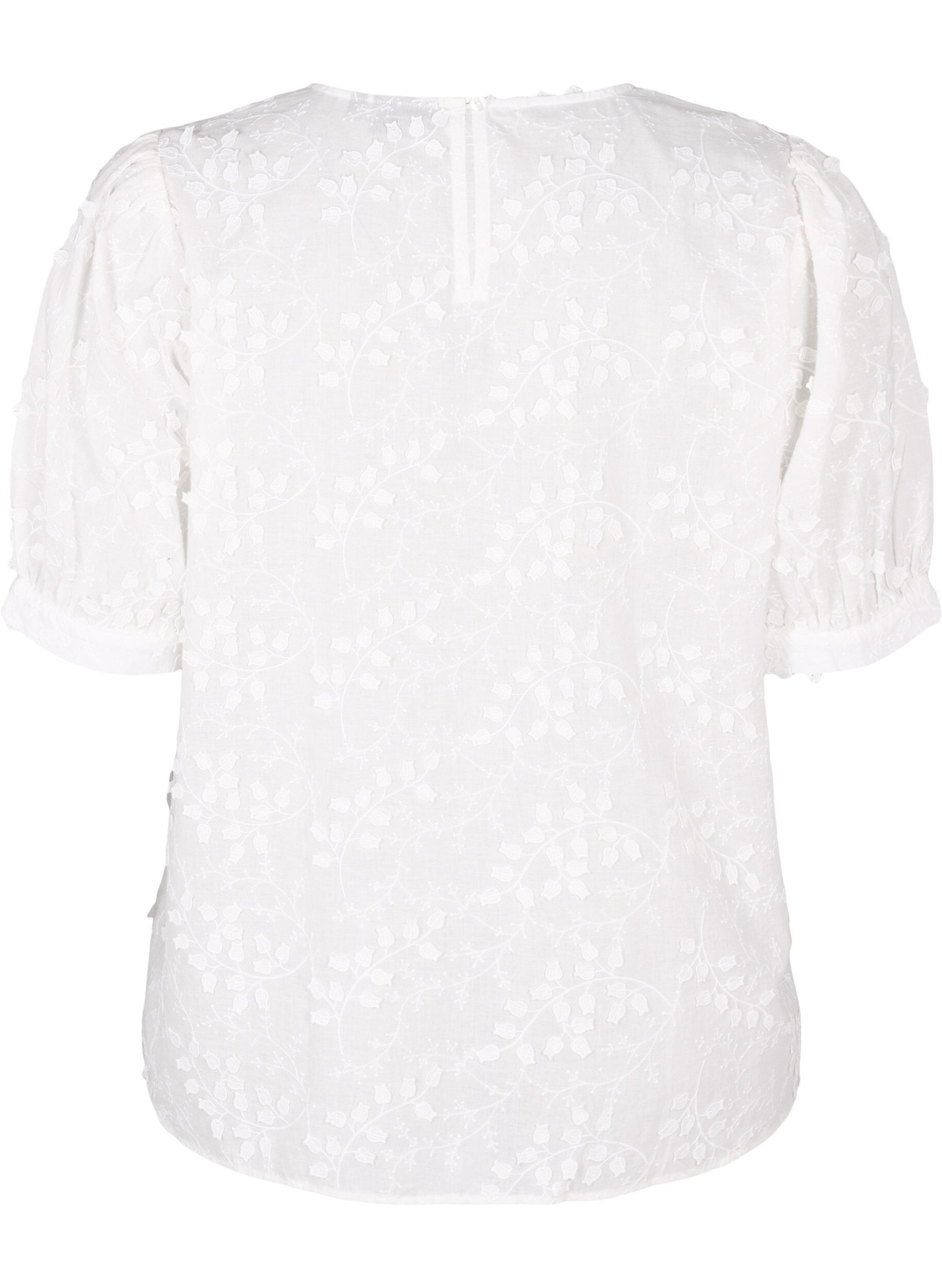 Zizzi Kortermet bluse med broderi og rund hals, Hvit, Packshot image number 1