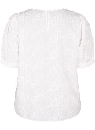 Zizzi Kortermet bluse med broderi og rund hals, Hvit, Packshot image number 1