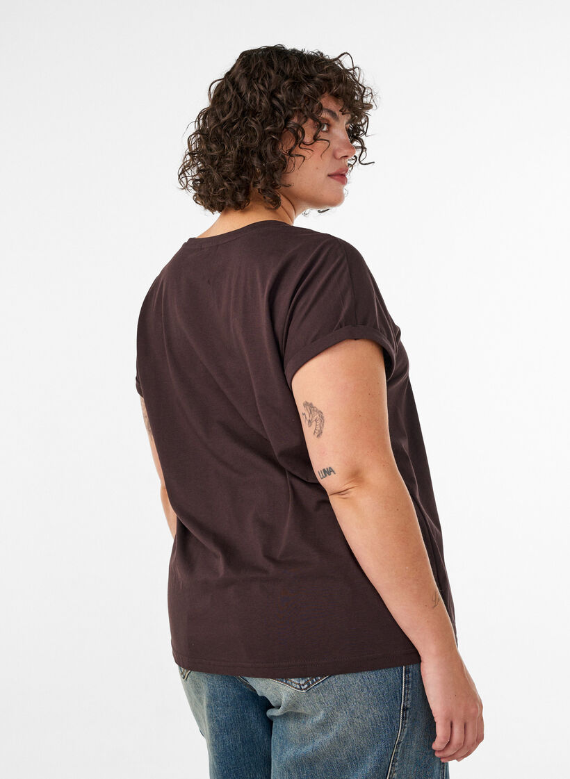 T-skjorte med dekorativt trykk foran, Brun, Model image number 2