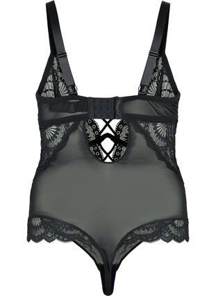Bodystocking med blonder og snorer, Black, Packshot image number 1