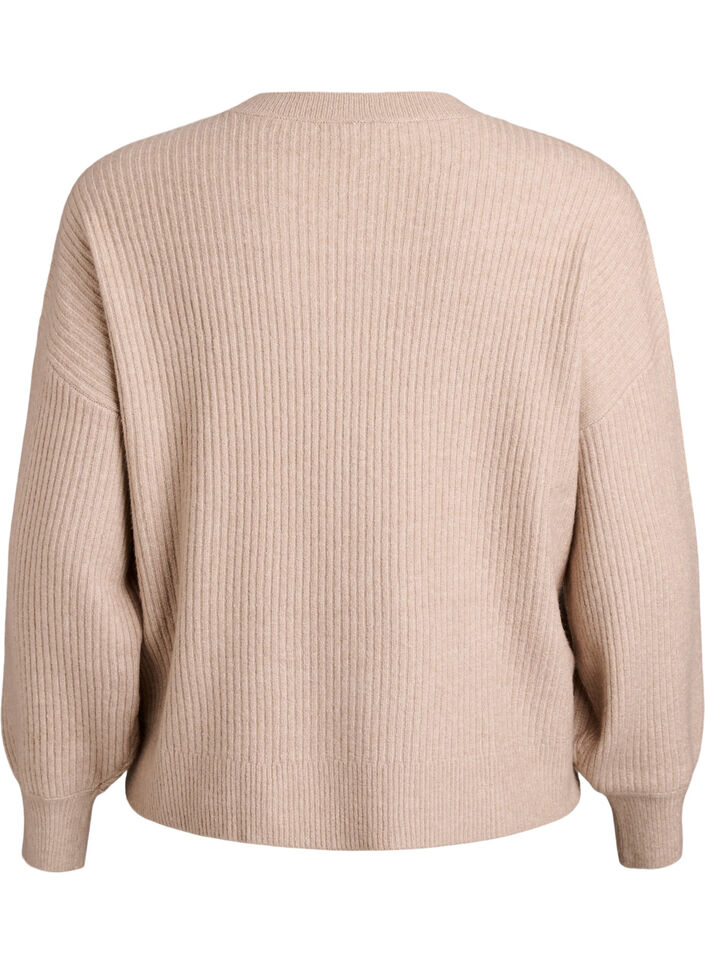 Ribbestrikket cardigan med knapper, Beige, Packshot image number 1