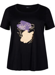 T-skjorte i bomull med motiv, Black w. Face Foil
