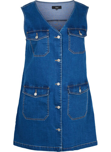 Denim spencerkjole med knapper, Dark blue denim, Packshot image number 0