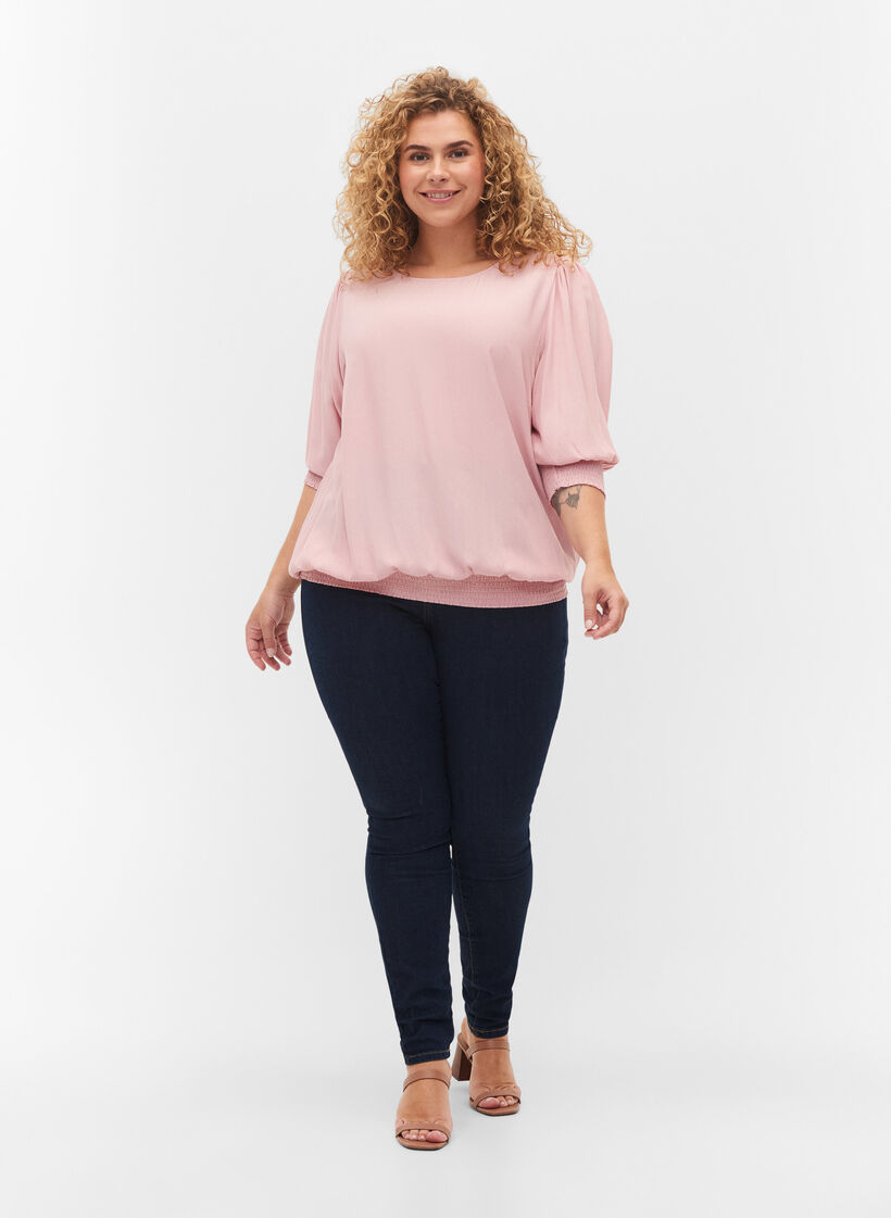 Ensfarget viskosebluse med ballongeffekt, Zephyr, Model image number 2