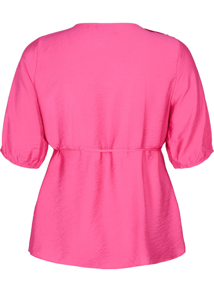 wrap Bluse i viskose med 1/2 ermer, Beetroot Purple, Packshot image number 1