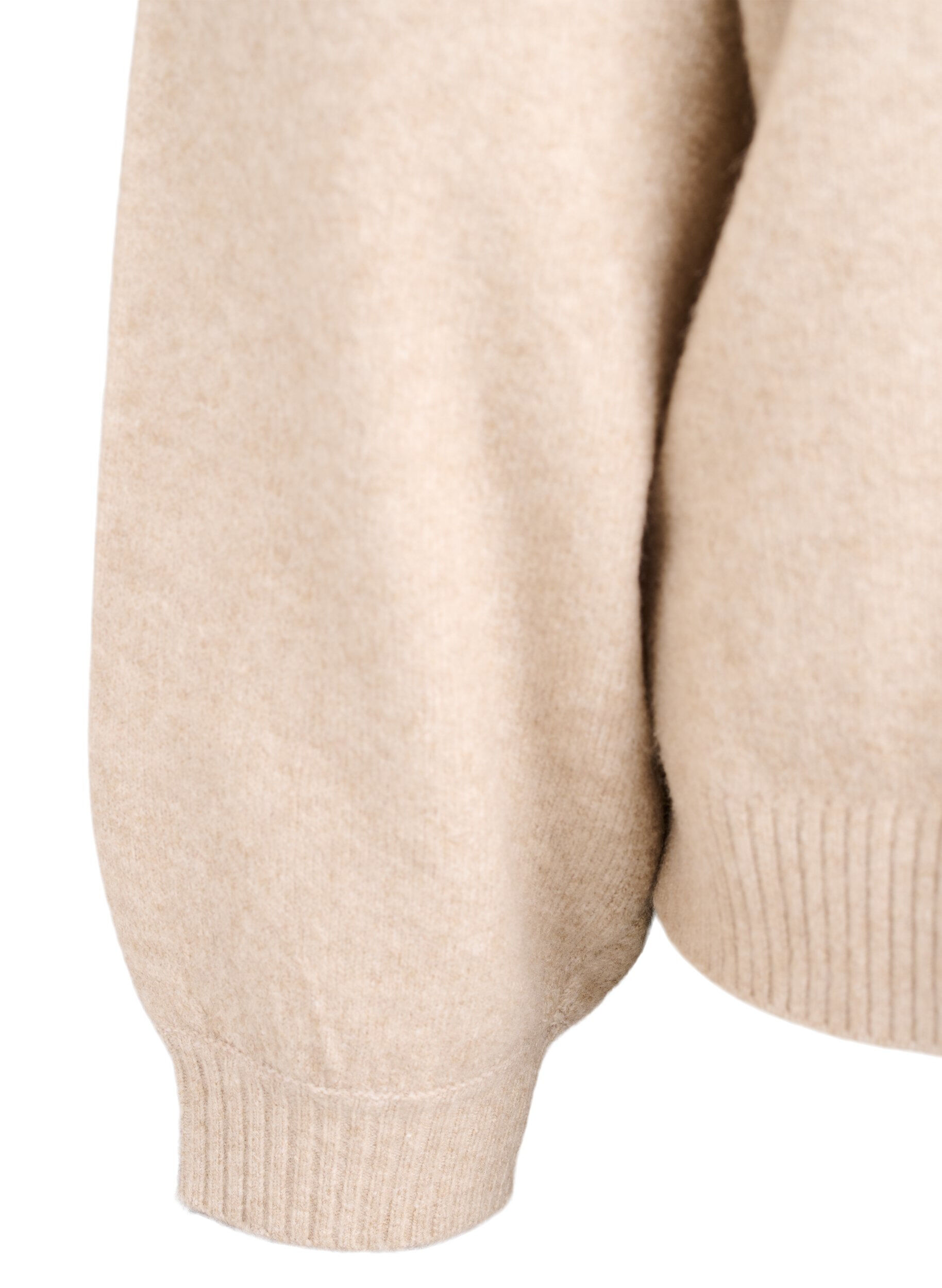 Zizzi Strikkecardigan med ull og sl&oslash;yfeknapper, Beige, Packshot image number 3