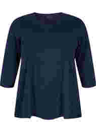 Basis T-skjorte i bomull med 3/4 ermer, Navy Blazer