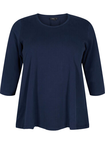 Basis T-skjorte i bomull med 3/4 ermer, Navy Blazer, Packshot image number 0