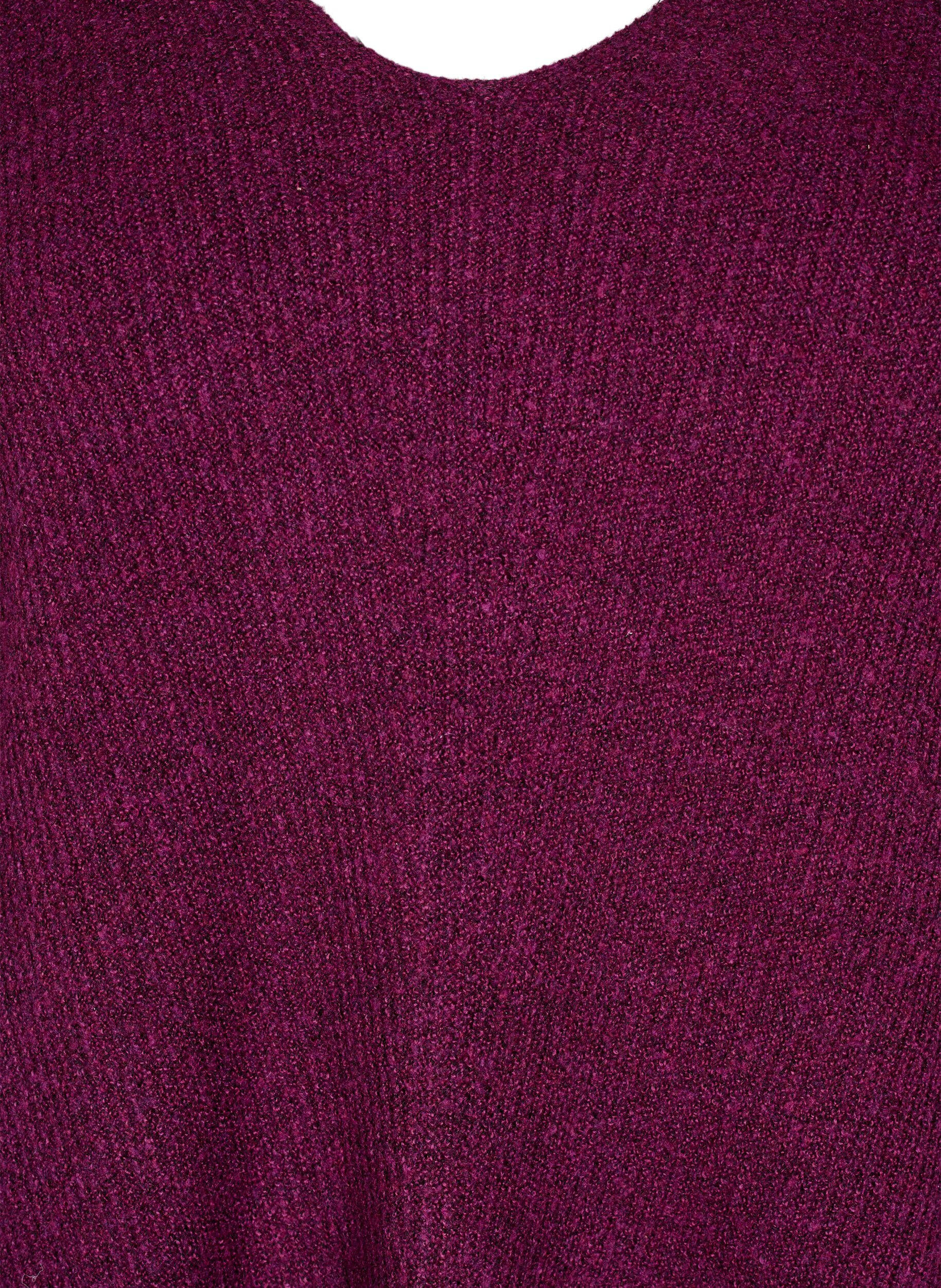 Zizzi Strikket bluse med v-hals og lange ermer, Potent P. Black Mel., Packshot image number 2