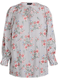 Bluse med blomstertrykk og knytedetaljer, Svart Bluse med blomstertrykk og knytedetaljer