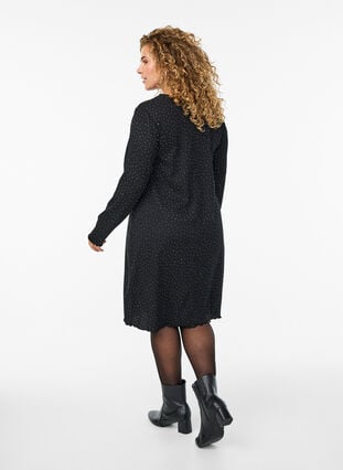 Zizzi Kjole med rhinesteiner og bølgekant, Svart, Model image number 1