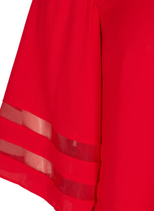 Ensfarget bluse med 3/4-ermer og V-hals, Haute Red, Packshot image number 2