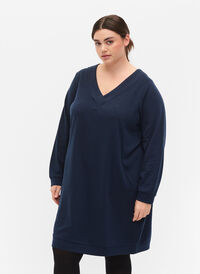 Kjole med V-hals, Navy Blazer, Model