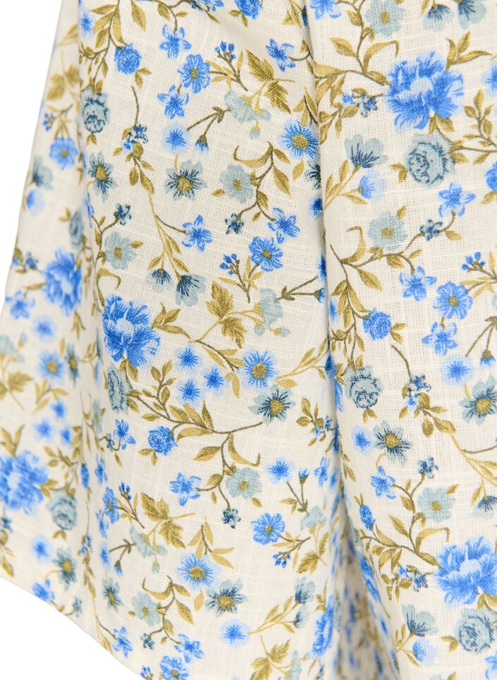 Kortermet bomullsskjorte med V-hals, Bl&aring;, Packshot image number 3