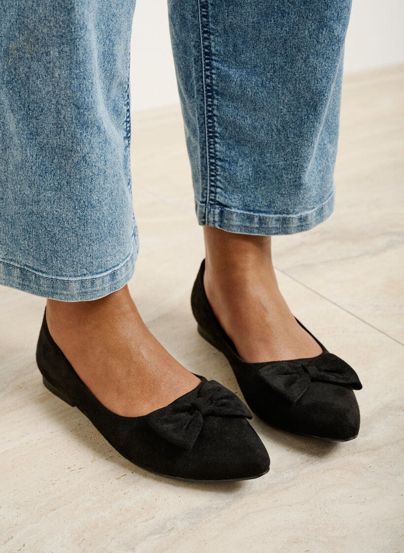 Wide fit - Ballerinapumps med sløyfe, Svart, Image image number 0