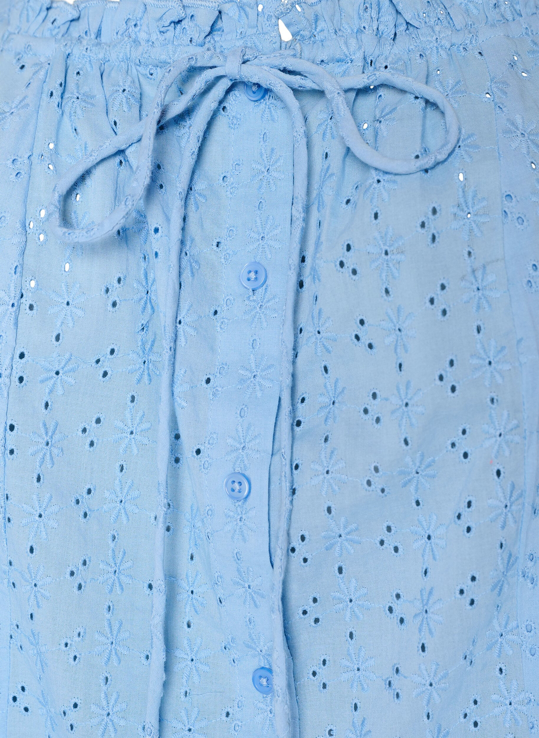ZizziErmel&oslash;s bluse med broderi anglaise og volanger, Bl&aring;, Packshot image number 2