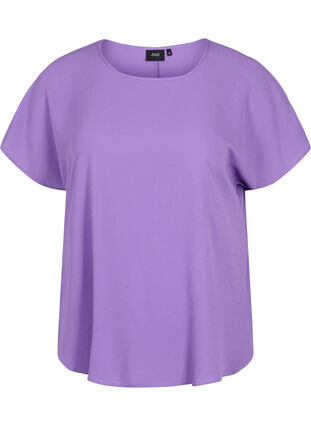 Bluse med korte ermer og rund hals, Deep Lavender, Packshot image number 0