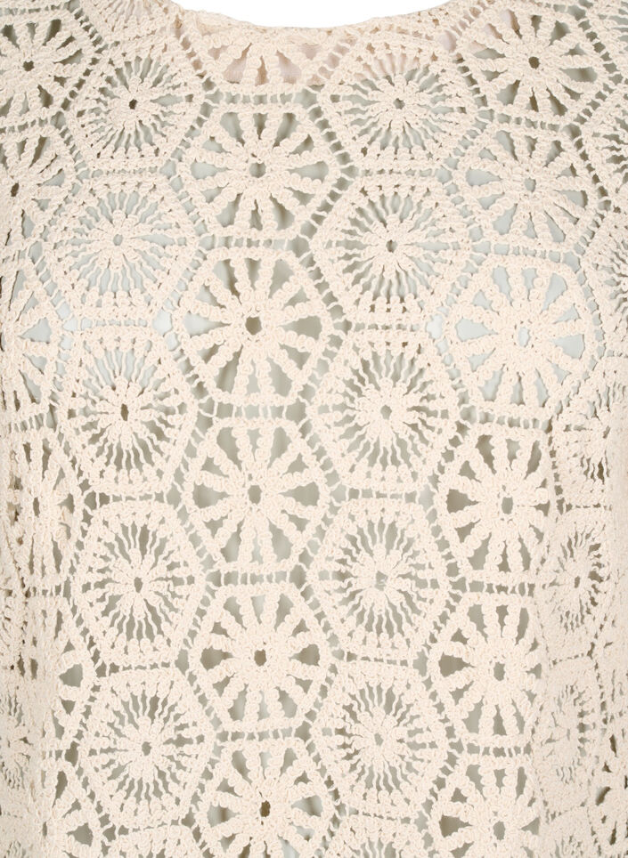Heklet bluse med korte ermer, Beige, Packshot image number 2