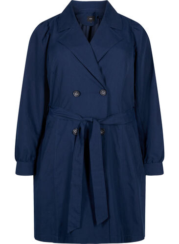 Trenchcoat med belte og lommer, Navy Blazer, Packshot image number 0