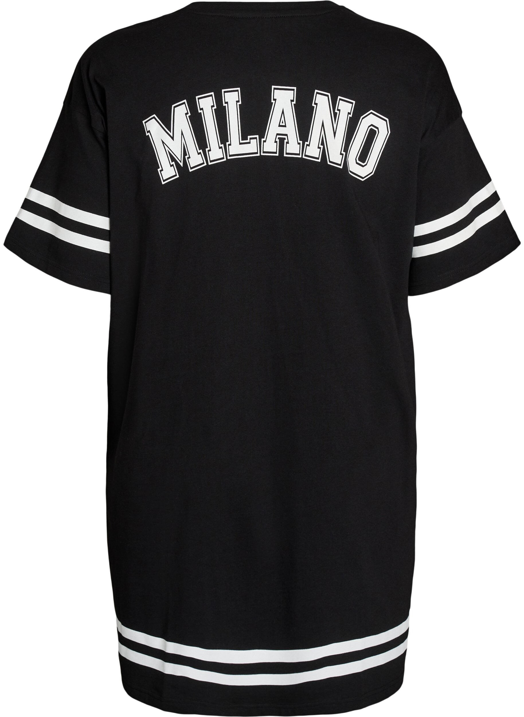 Zizzi Kort T-skjortekjole med sporty detaljer, Svart, Packshot image number 1