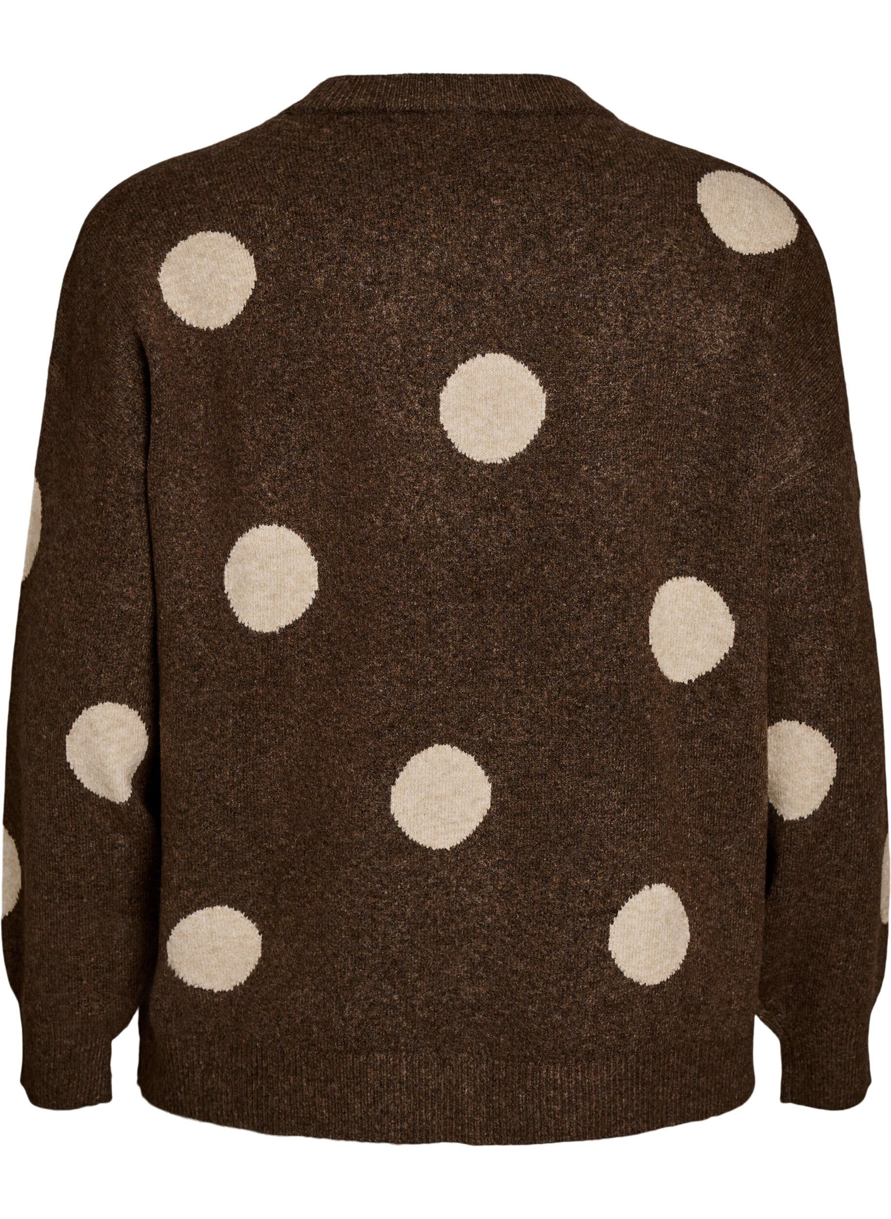 ZizziStrikkebluse med prikket m&oslash;nster, Brun, Packshot image number 1