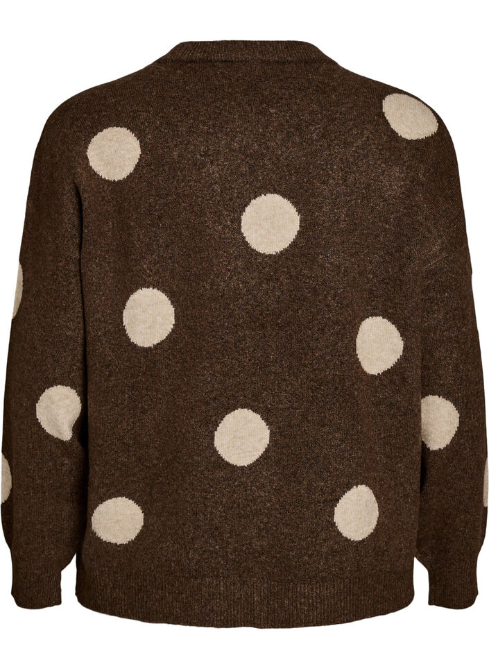 Strikkebluse med prikket m&oslash;nster, Brun, Packshot image number 1