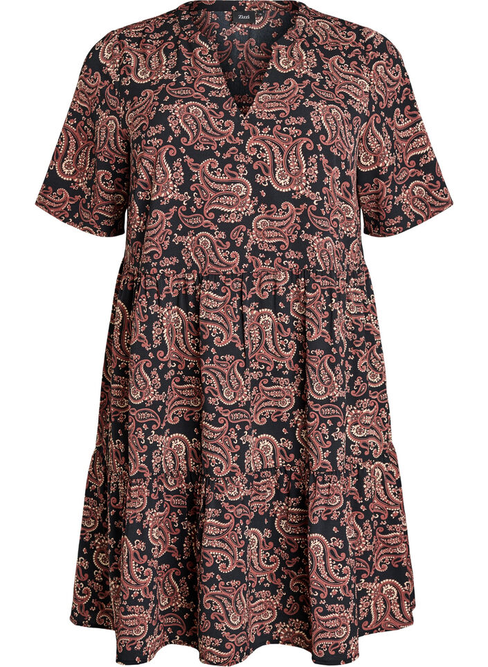 Kortermet kjole med A-linje og kuttlinjer, Svart, Packshot image number 0