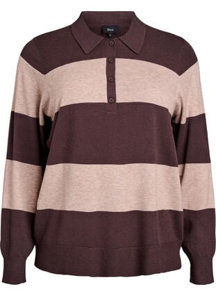 Zizzi Strikkeplagg med krage, Seal Brown Comb, Packshot image number 0