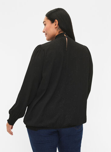 FLASH - langermet bluse med smokk og glitter	, Black w. Silver, Model image number 1