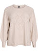 Strikket topp med hullmønster og ballongermer, Beige, Packshot image number 0