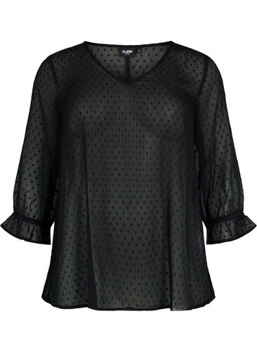 FLASH - bluse med 3/4-ermer og strukturmønster, Black, Packshot image number 0