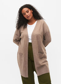 Melert strikket cardigan med lommer, Fungi Mel., Model