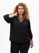 Bluse med 3/4 ermer og blondedetaljer, Svart, Model image number 0