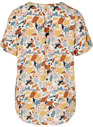 Bluse med korte ermer og V-hals, Multicolor AOP, Packshot image number 1