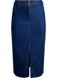 FLASH - Midiskjørt i denim med splitt foran, Dark Blue Denim
