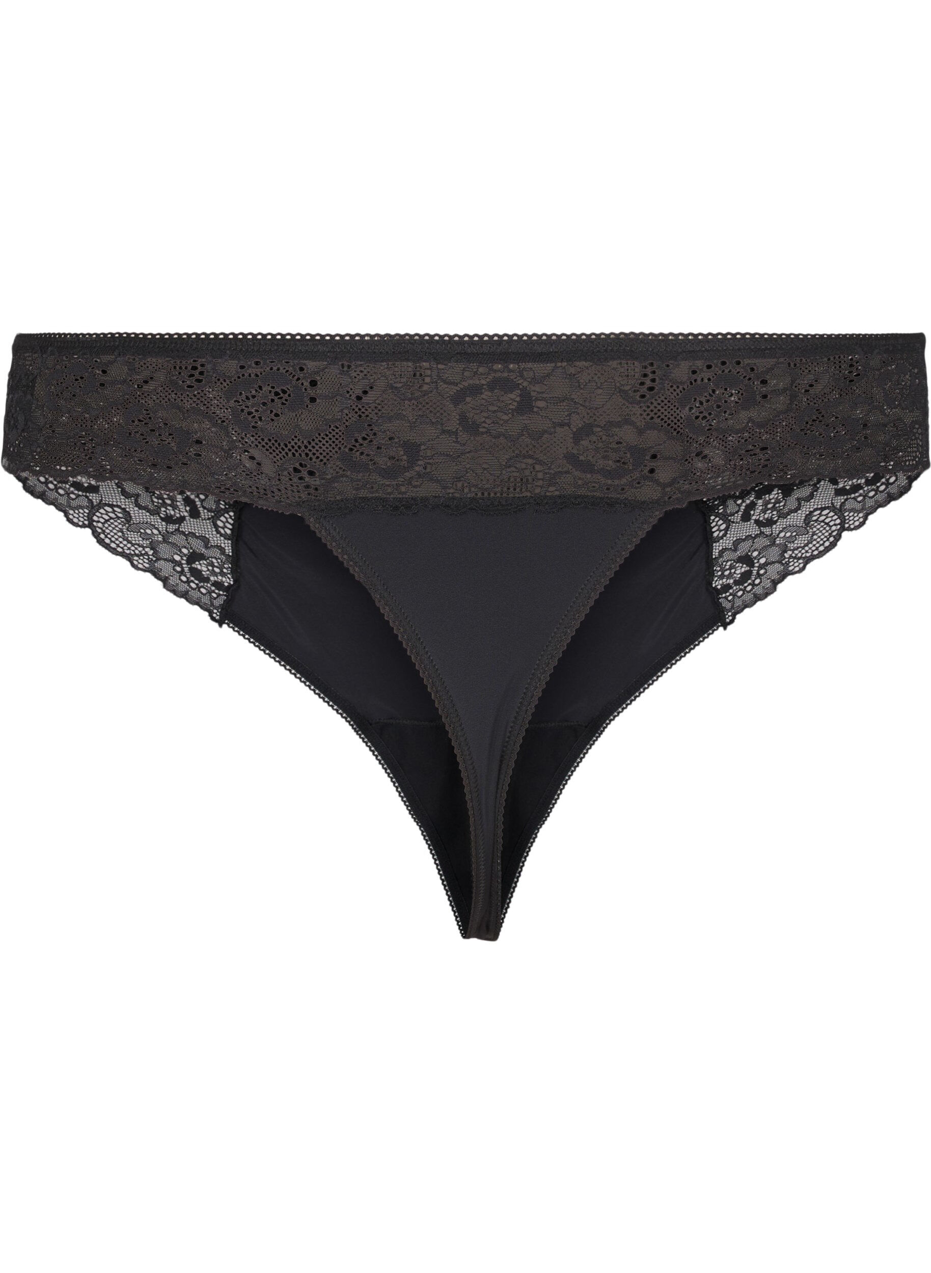 Zizzi Mikrofiber G-string med blonder, Black, Packshot image number 1