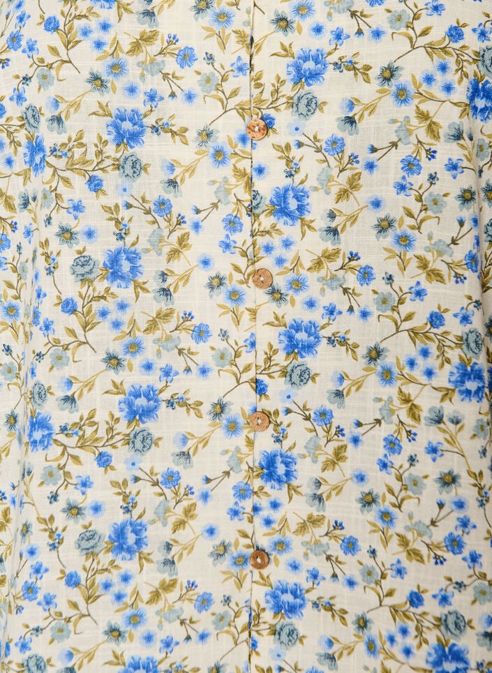 Kortermet bomullsskjorte med V-hals, Bl&aring;, Packshot image number 2