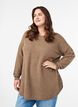 Lang strikkebluse med kuleknapper, Brun, Model image number 0