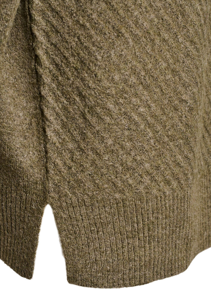 Strikkebluse med V-formet ribbemønster og splitter, Grønn, Packshot image number 3