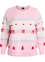 Strikkebluse med julemotiv, Rosa