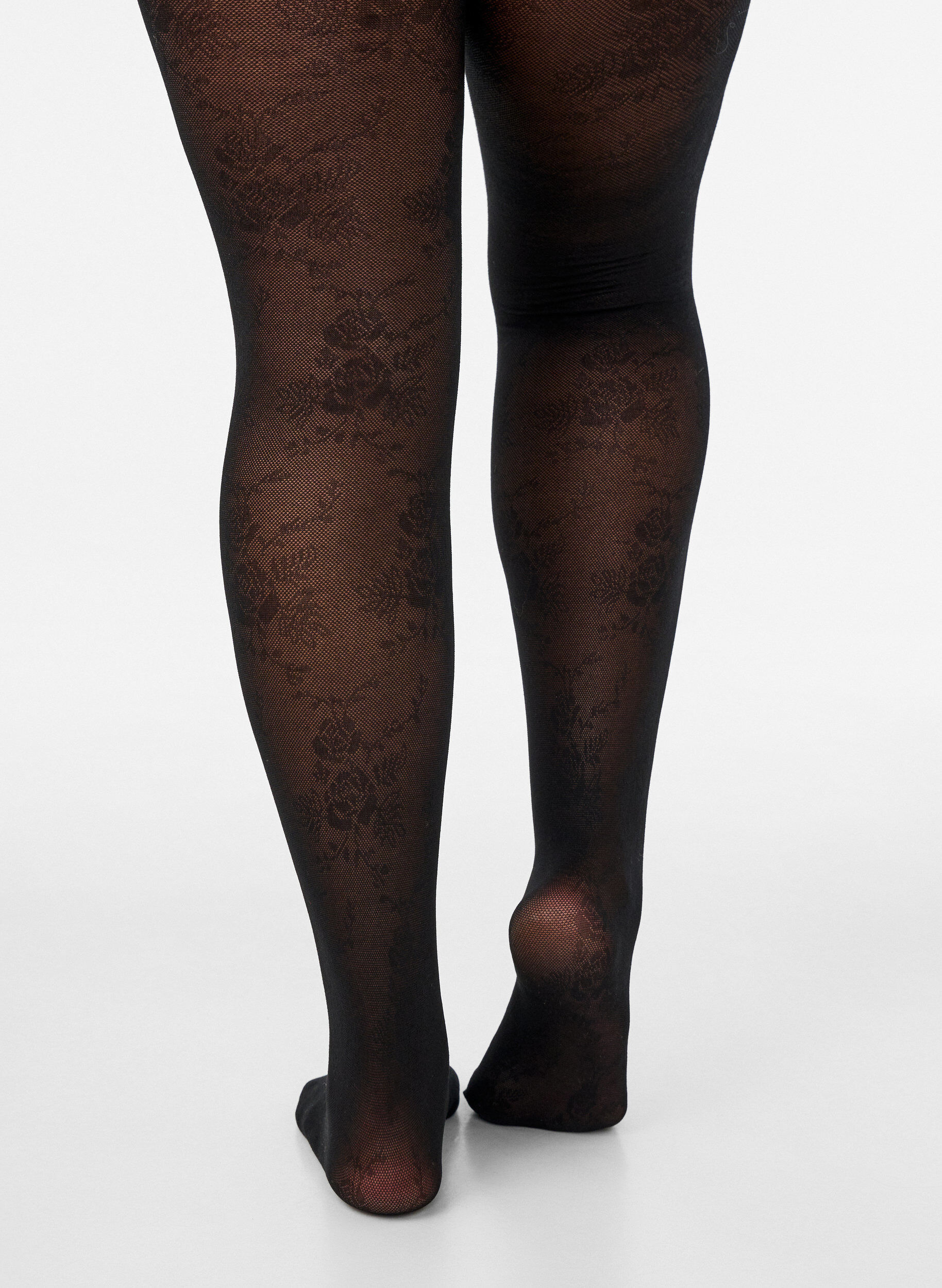 Zizzi50 denier str&oslash;mpebukse med blomsterm&oslash;nster, Svart, Model image number 3
