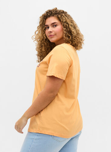 Kortermet T-skjorte i bomull med trykk, Apricot Nectar SUN, Model image number 1