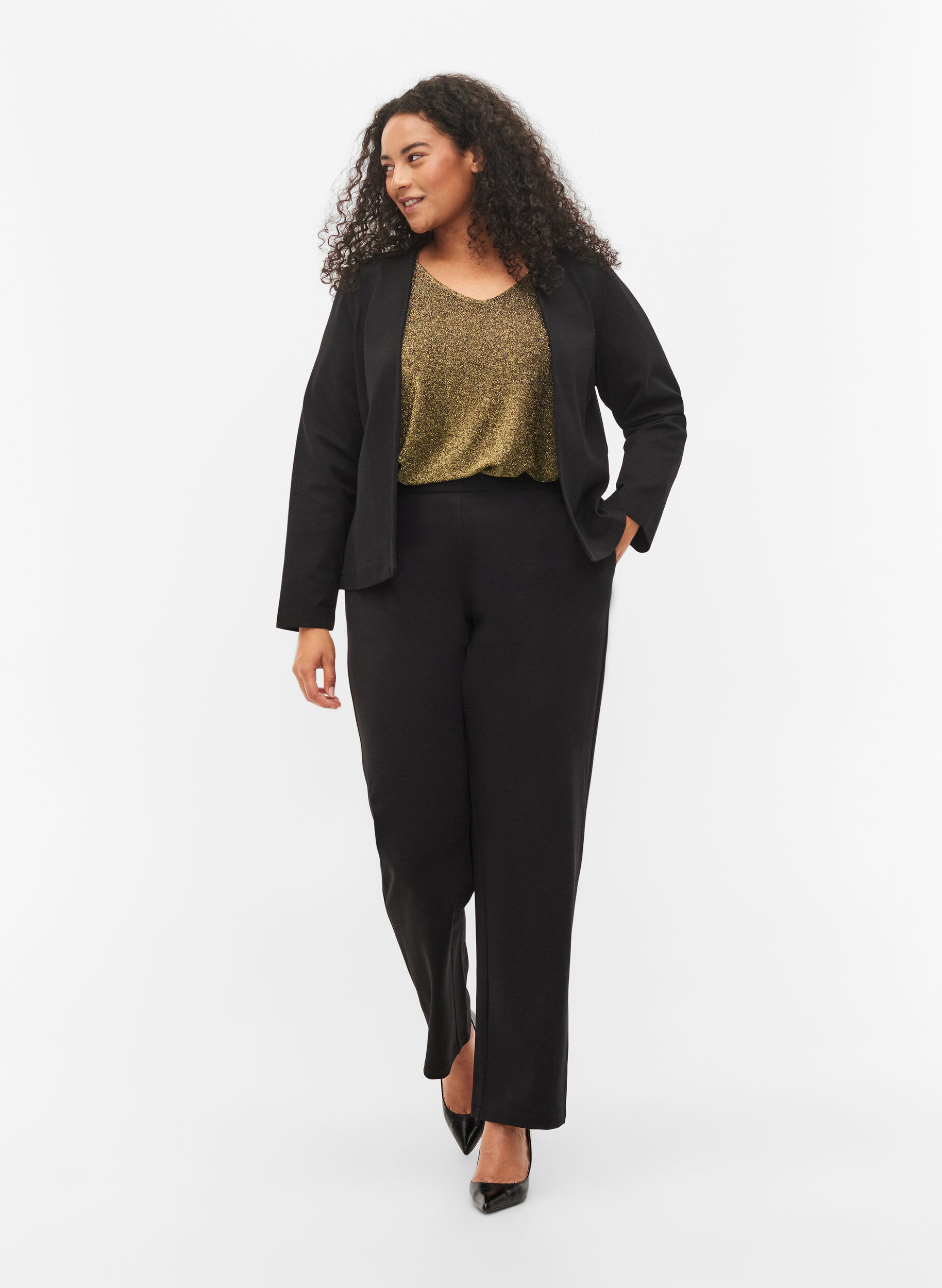ZizziEnsfarget kort &aring;pen blazer, Black, Model image number 2