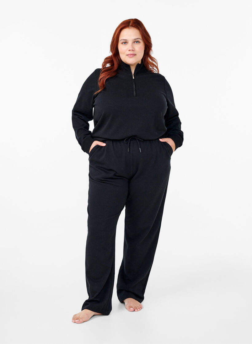 Løstsittende joggebukser med lommer, Svart, Model image number 0