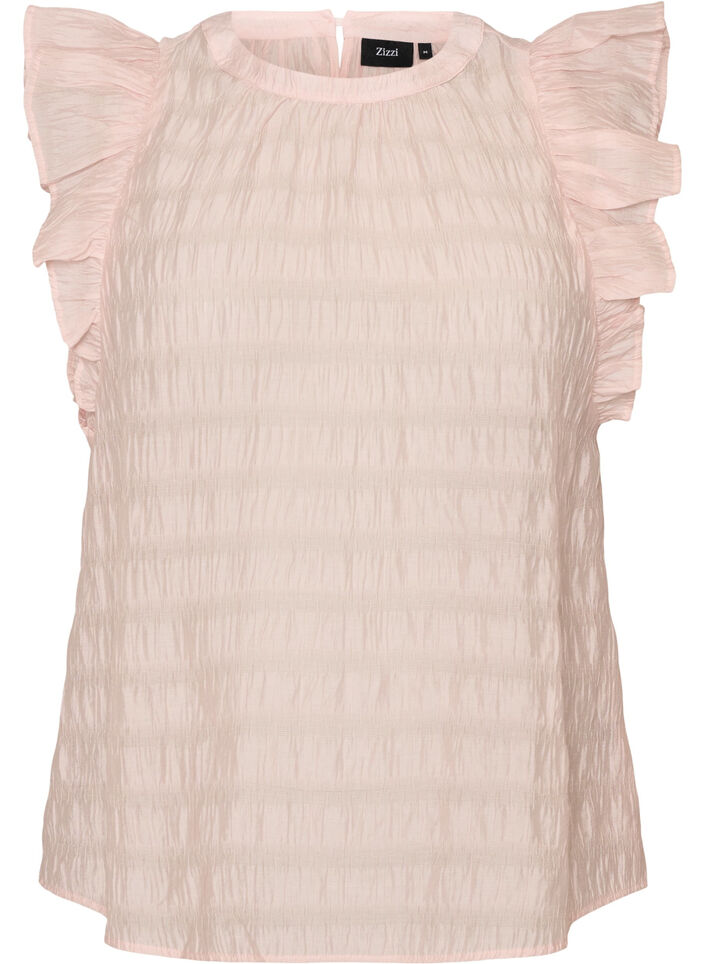 Ermel&oslash;s bluse med tekstur og volanger, Rosa, Packshot image number 0