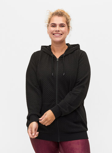 Strukturert treningscardigan med glidelås, Black, Model image number 0