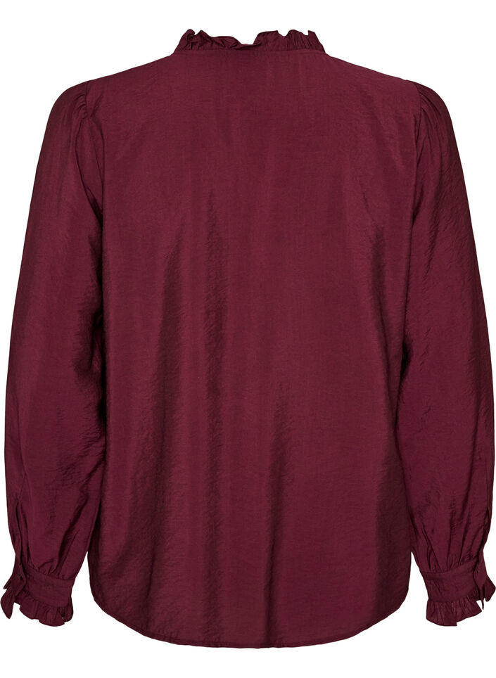 Skjortebluse med broderte blomsterapplikasjoner, R&oslash;d, Packshot image number 1