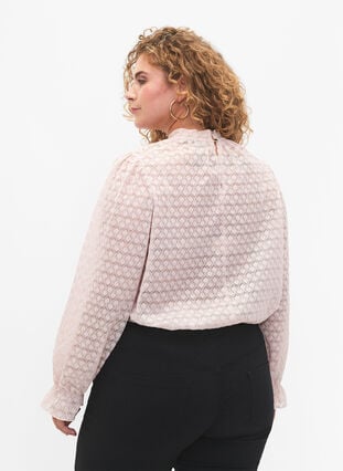 Bluse med lange ermer og mønstret tekstur, Whisper Pink, Model image number 1
