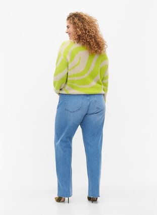 Jeans med rå kanter og rett passform, Medium Blue, Model image number 1